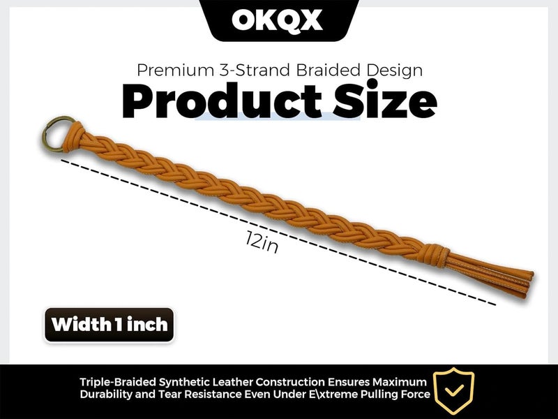 OKQX 12 Inch Brown Braided Air Horn Pull Cord Replacement - Heavy Duty Synthetic Leather Lanyard for Semi Truck, Tractor & Big Rig Accessories - Image 3
